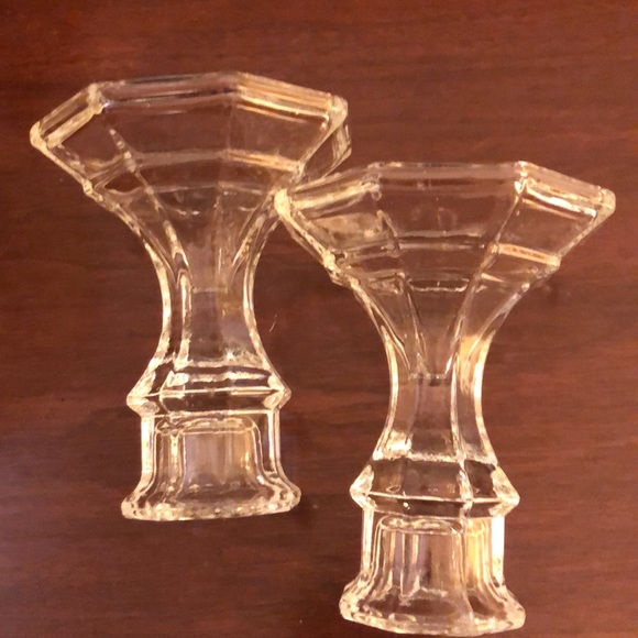 VINTAGE OCTAGON CLEAR GLASS 4” CANDLESTICK HOLDERS EXCELLENT CONDITION - #311 - Picture 6 of 7